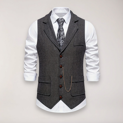 Men’s Herringbone Waistcoat – Stylish Reversed Collar for Formal Events