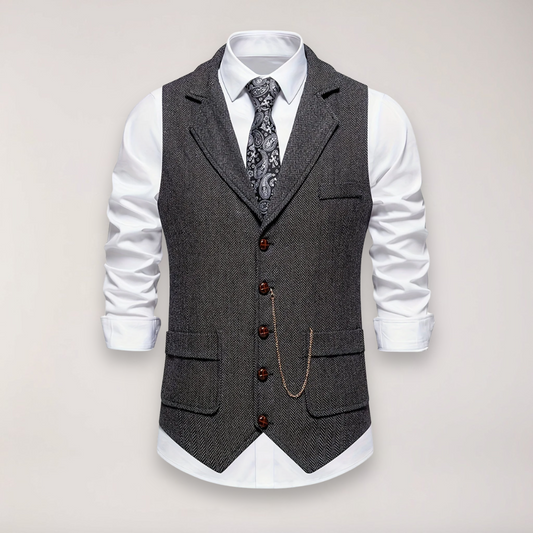 Men’s Herringbone Waistcoat – Stylish Reversed Collar for Formal Events