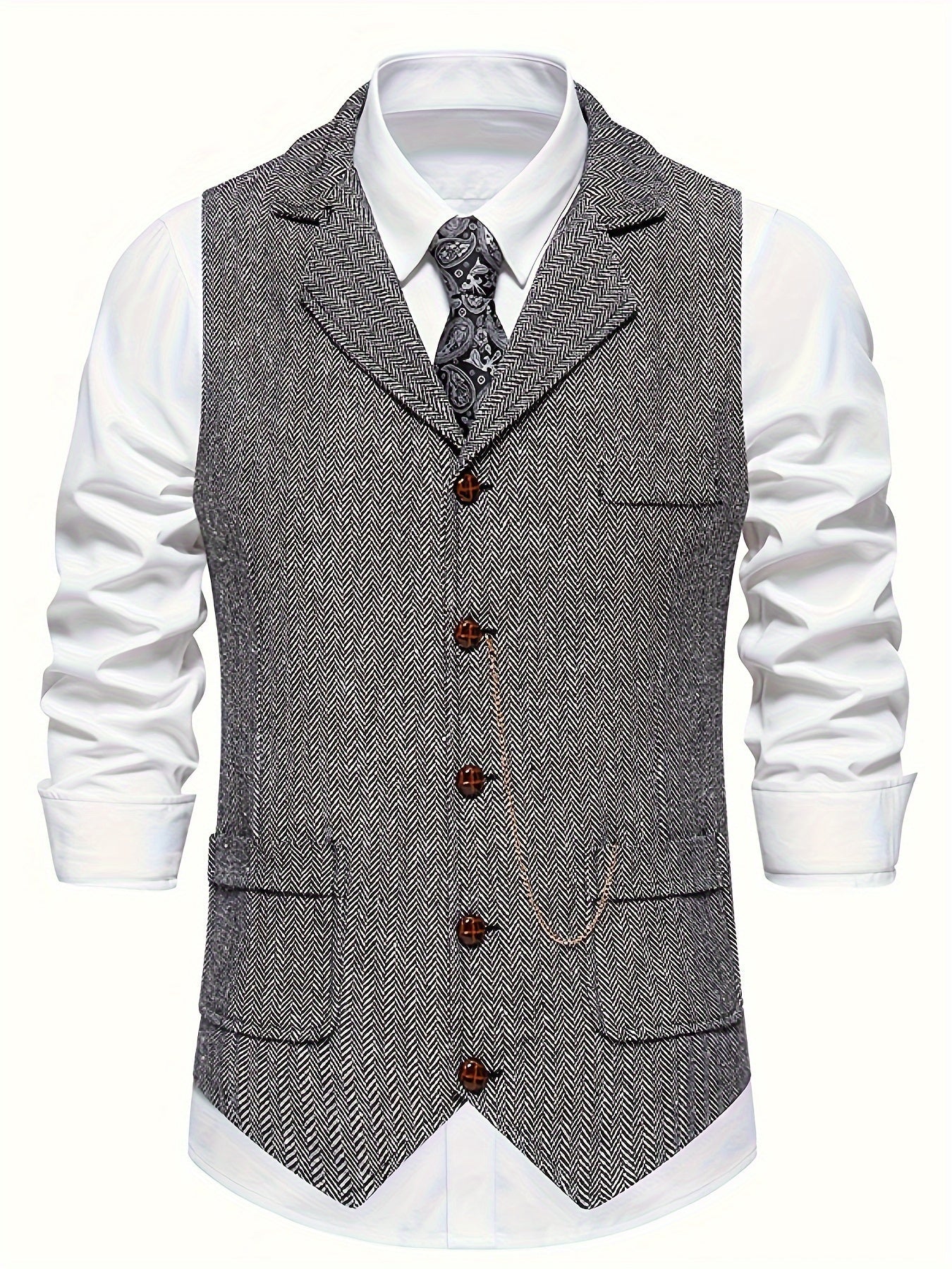 Men's Herringbone Waistcoat for Formal Occasions