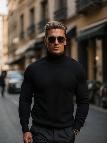 Men's High-Neck Knit Sweater for Stylish Layering
