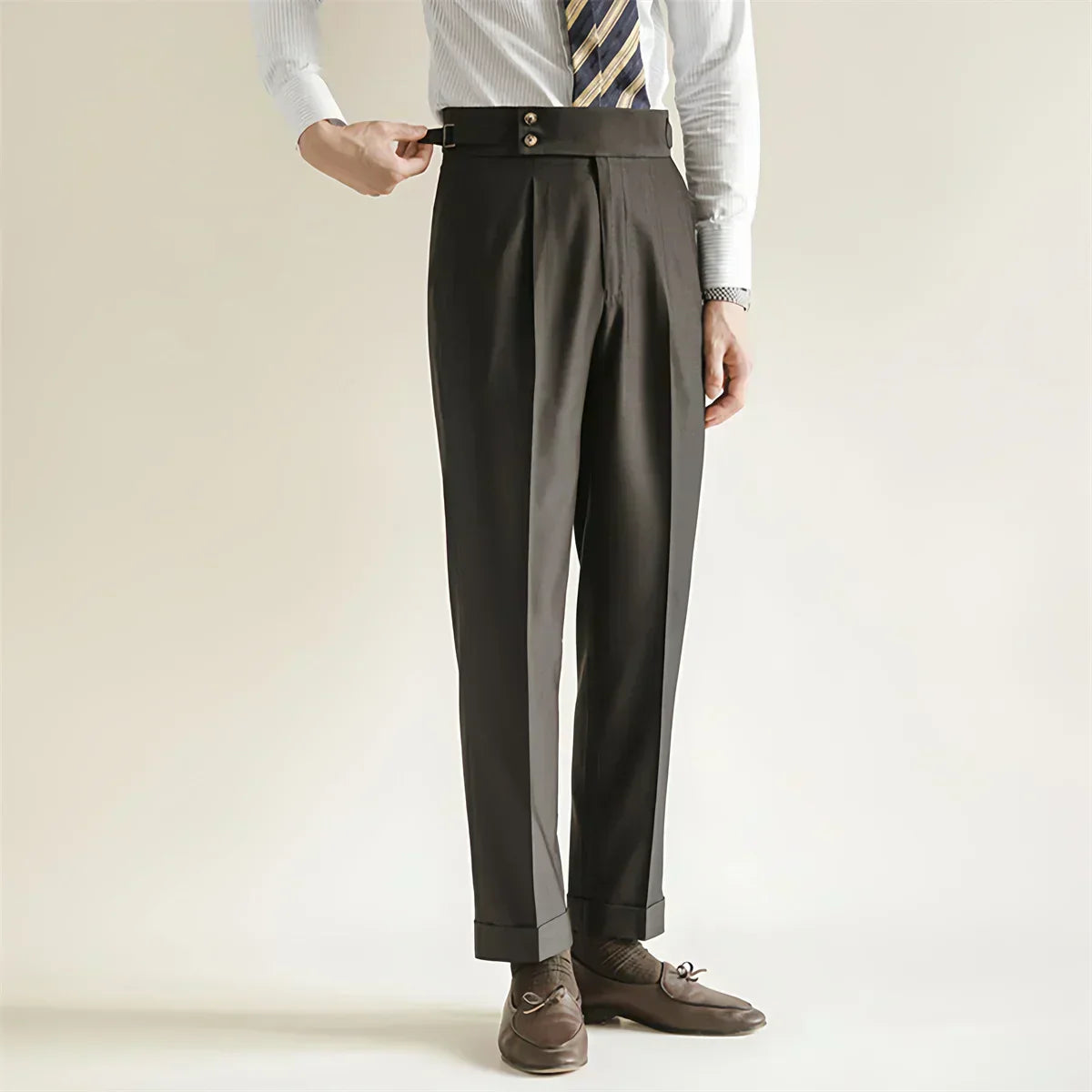 Men’s High-Rise Pleated Dress Trousers for Formal Events