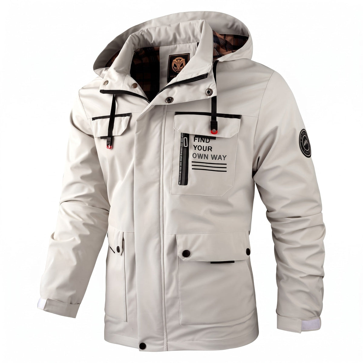 Men's Hooded Jacket Multiple Pockets Adjustable Hood