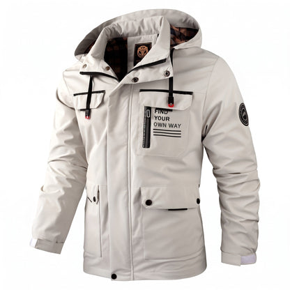 Men's Hooded Jacket Multiple Pockets Adjustable Hood