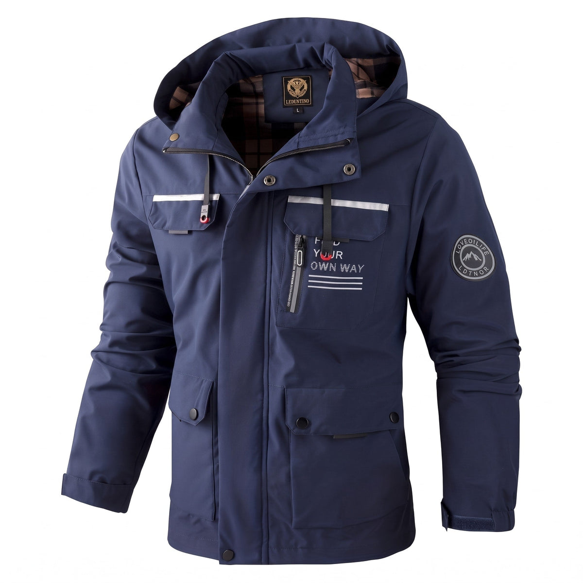 Men's Hooded Jacket Multiple Pockets Adjustable Hood