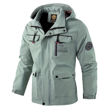 Men's Hooded Jacket Multiple Pockets Adjustable Hood