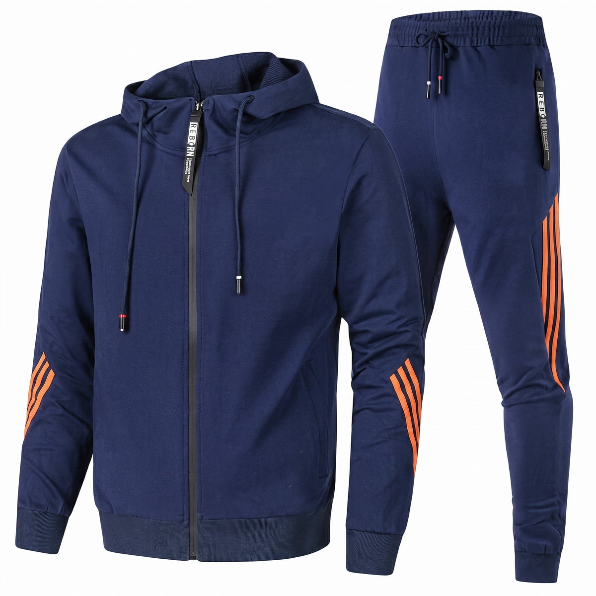 Men's Hooded Tracksuit Zip-Up Striped Jogger Set Relaxed Fit