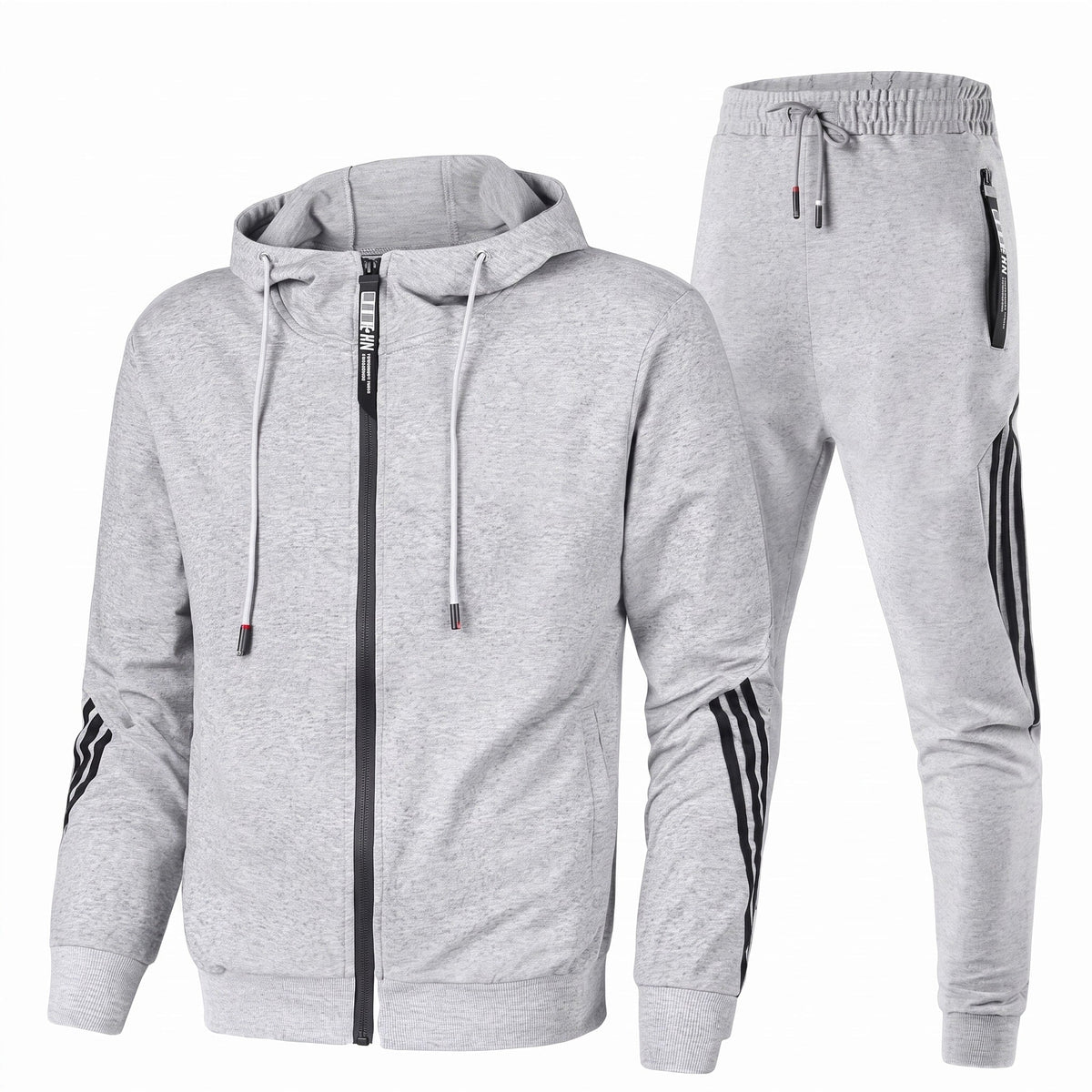 Men's Hooded Tracksuit Zip-Up Striped Jogger Set Relaxed Fit