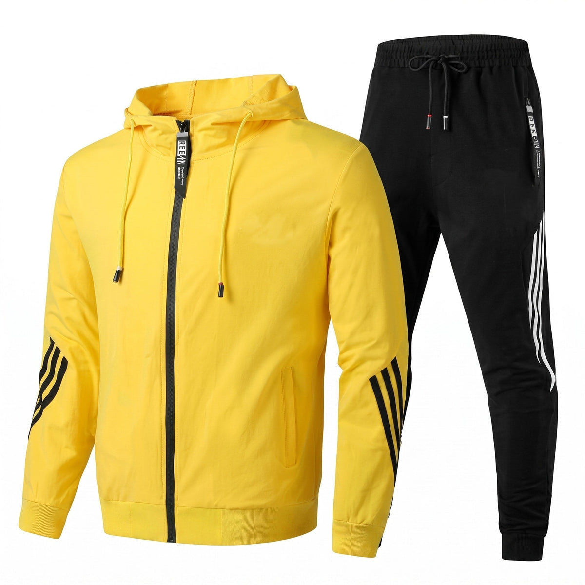 Men's Hooded Tracksuit Zip-Up Striped Jogger Set Relaxed Fit