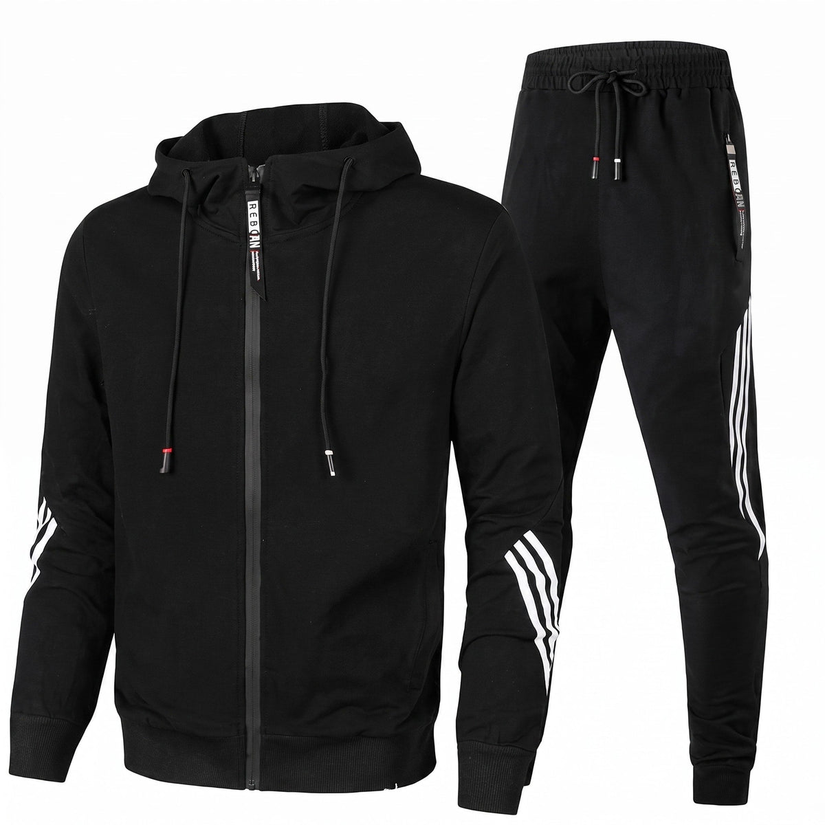 Men's Hooded Tracksuit Zip-Up Striped Jogger Set Relaxed Fit