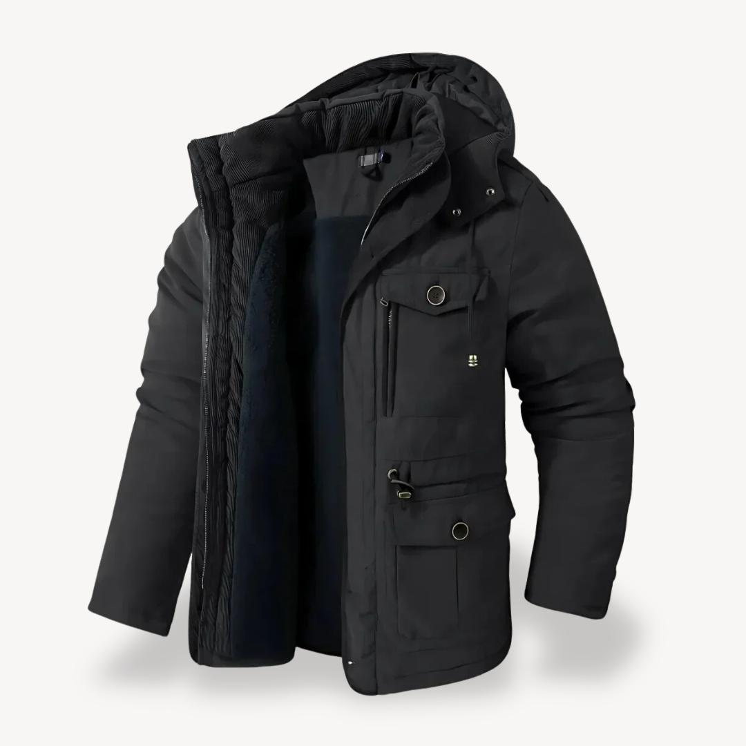 Men's Hooded Utility Jacket - Zip-Through Parka for Outdoor Adventures