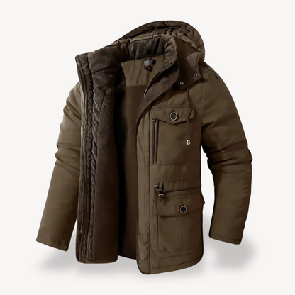 Men's Hooded Utility Jacket - Zip-Through Parka for Outdoor Adventures