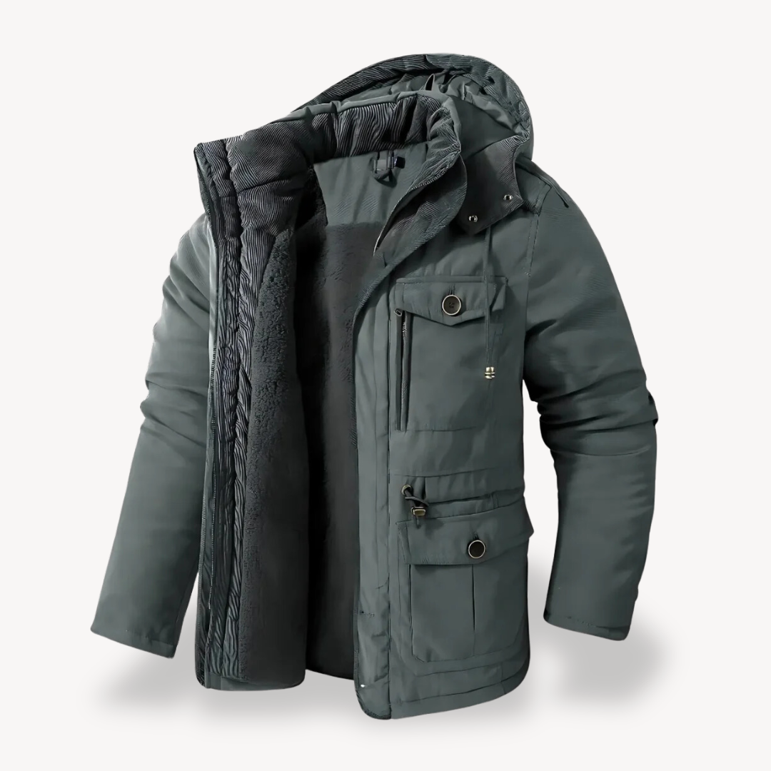 Men's Hooded Utility Jacket - Zip-Through Parka for Outdoor Adventures