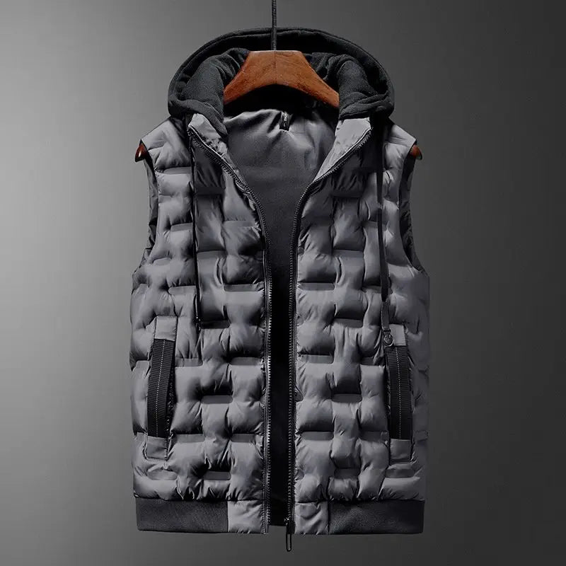 Men's Hooded Vest Wind Resistant Quilted Warm Layer