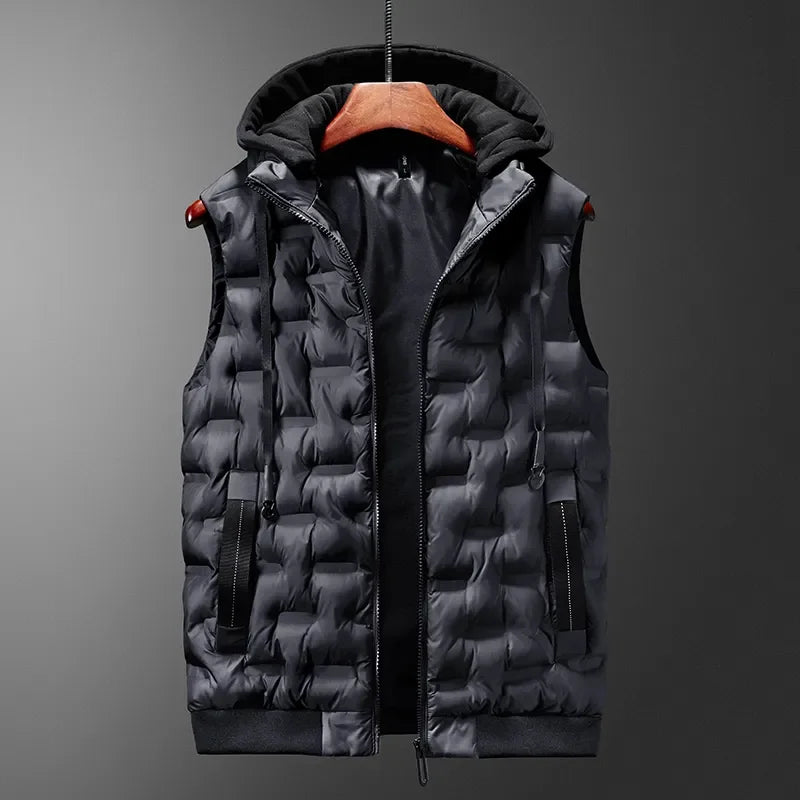 Men's Hooded Vest Wind Resistant Quilted Warm Layer