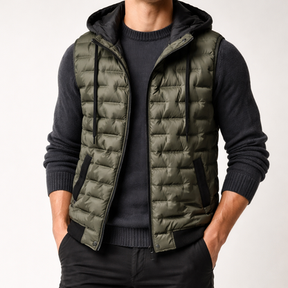 Men's Hooded Vest Wind Resistant Quilted Warm Layer