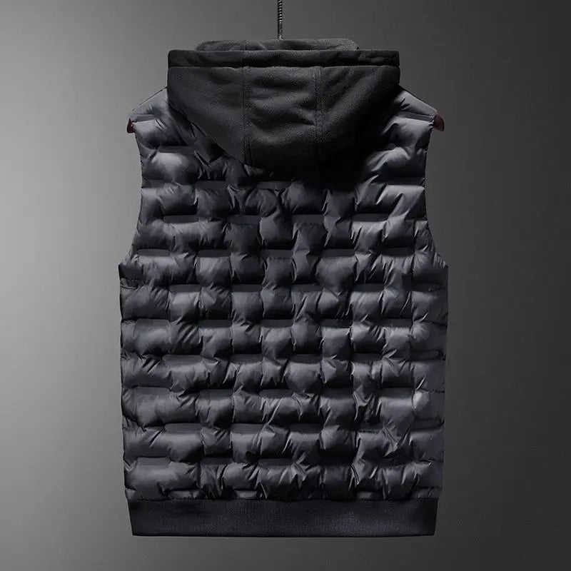 Men's Hooded Vest Wind Resistant Quilted Warm Layer