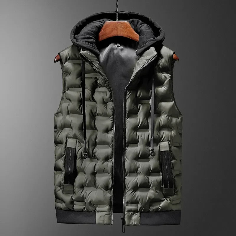 Men's Hooded Vest Wind Resistant Quilted Warm Layer