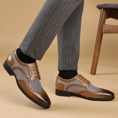 Men’s Houndstooth Oxford Dress Shoes - Sophisticated Brogue Style for Formal Events