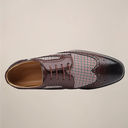 Men’s Houndstooth Oxford Dress Shoes - Sophisticated Brogue Style for Formal Events