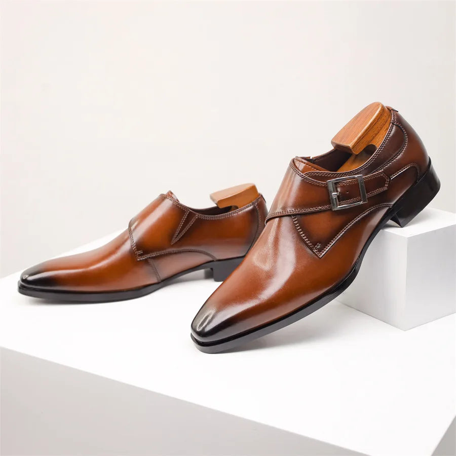 Men's Italian Monk Strap Dress Shoes - Chic Buckle Design for Formal Events