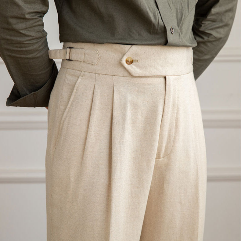 Men's Italian Style High-Waisted Pleated Trousers for Formal Events
