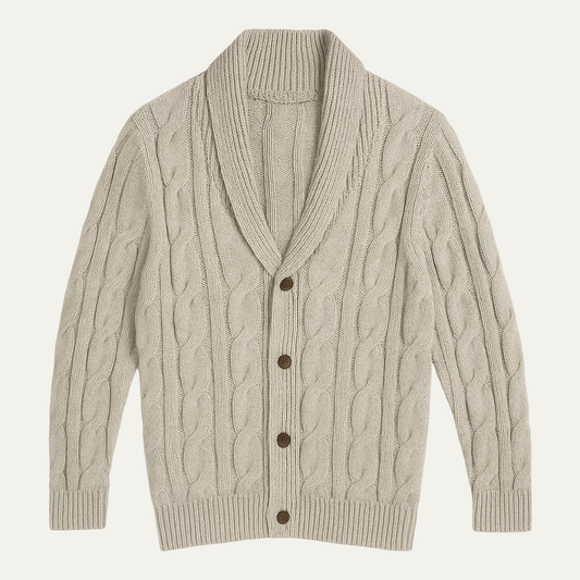 Men's Knit Cardigan | Cable Geometric Pattern