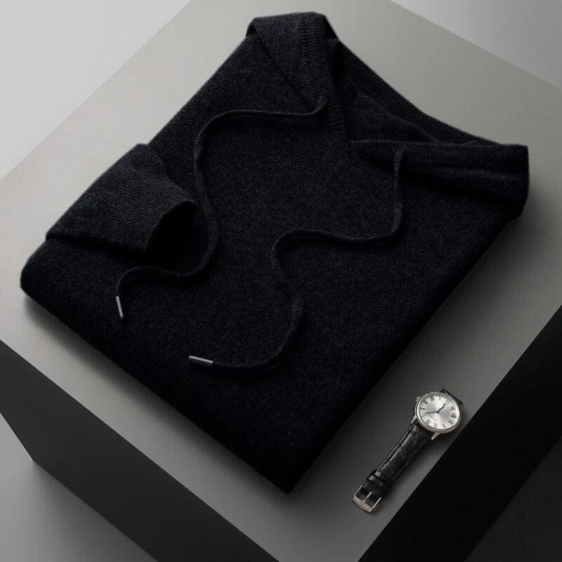 Men’s Knit Hoodie Sweater with Drawstring Hood