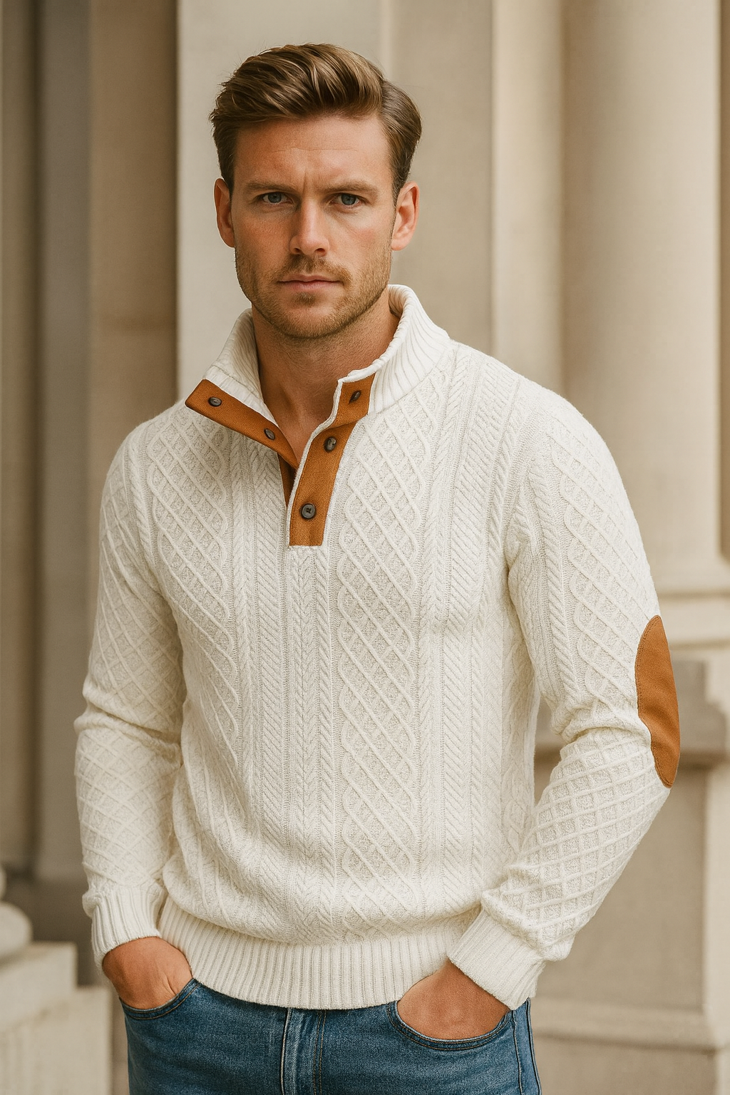 Men's Knitted Sweater - Jacquard Style for Smart Casual Wear