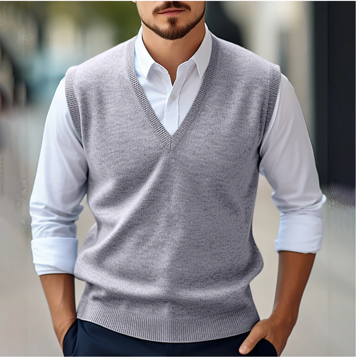Men's Knitted V-Neck Sleeveless Sweater for All Occasions