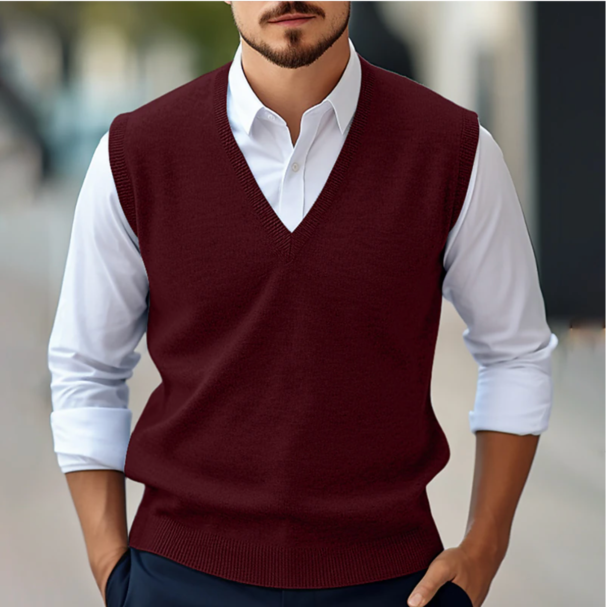 Men's Knitted V-Neck Sleeveless Sweater for All Occasions