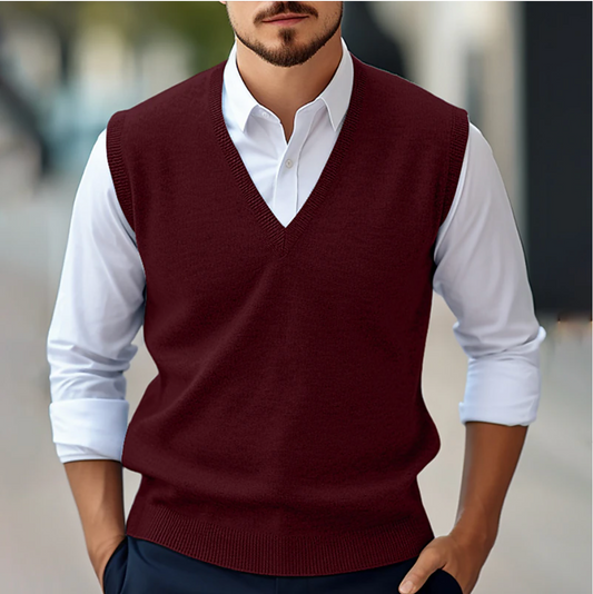 Men's Knitted V-Neck Sleeveless Sweater for All Occasions