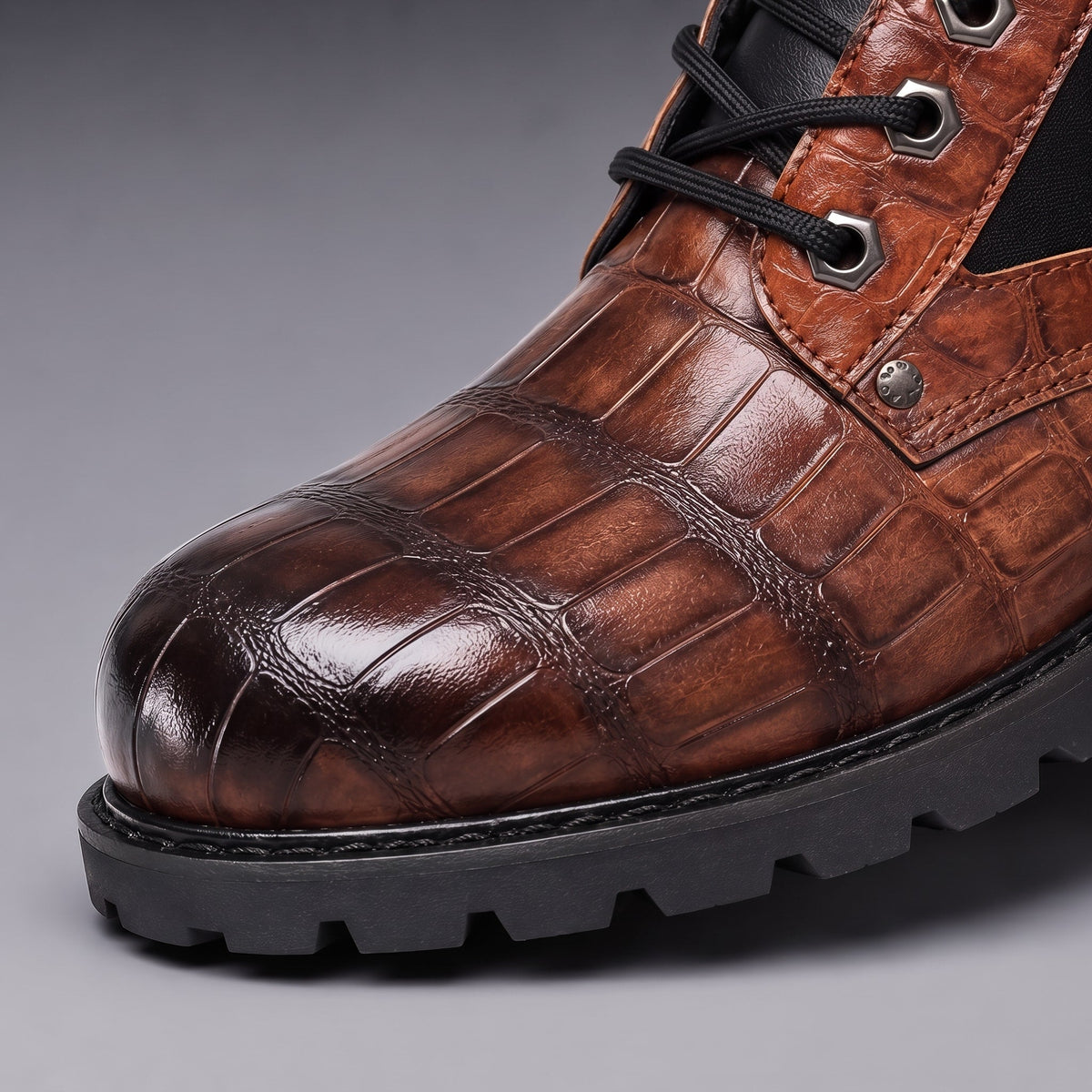 Men's Lace-Up Ankle Boots Croc-Embossed Chunky Sole
