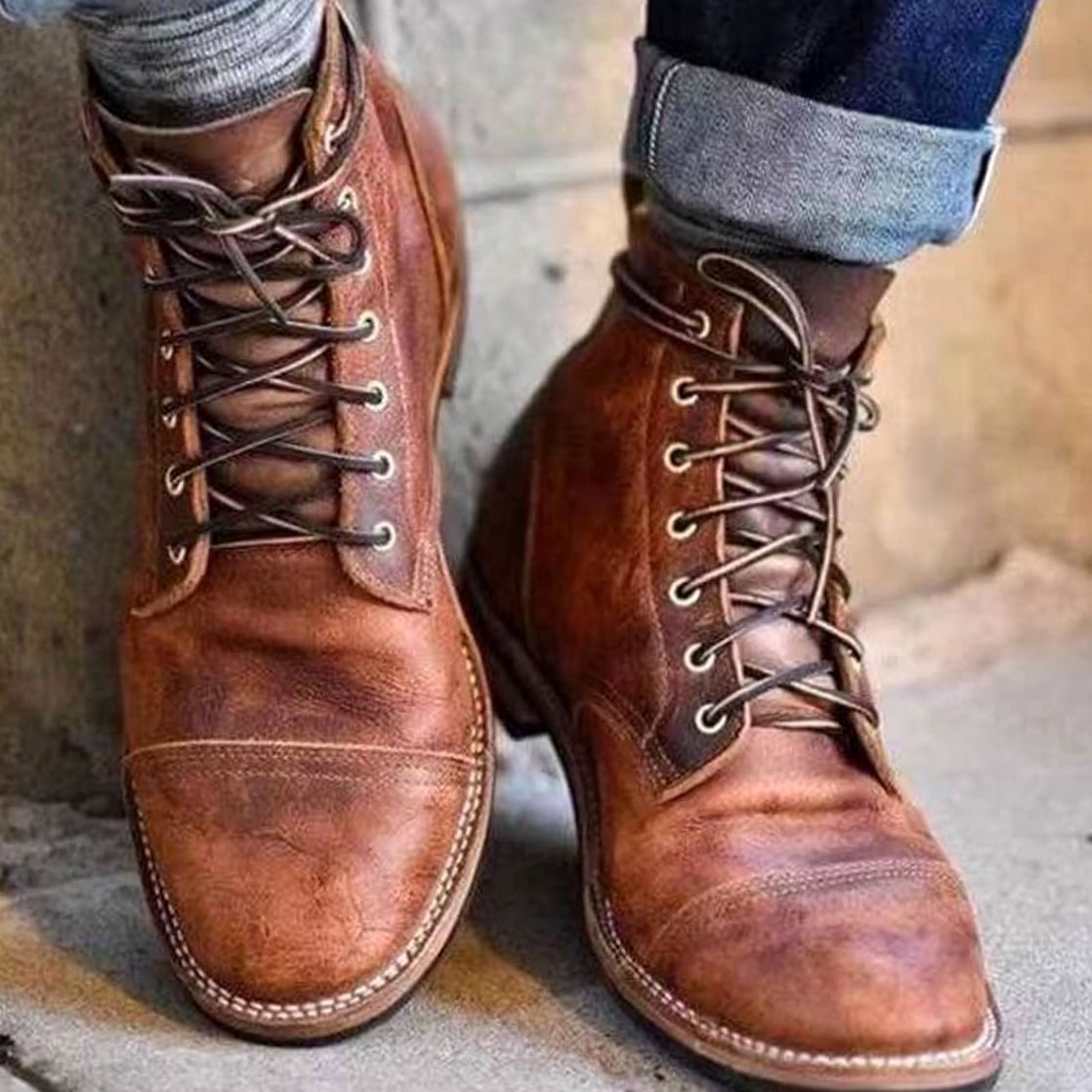 Men's Lace-Up Ankle Boots Warm Rugged Winter Boots