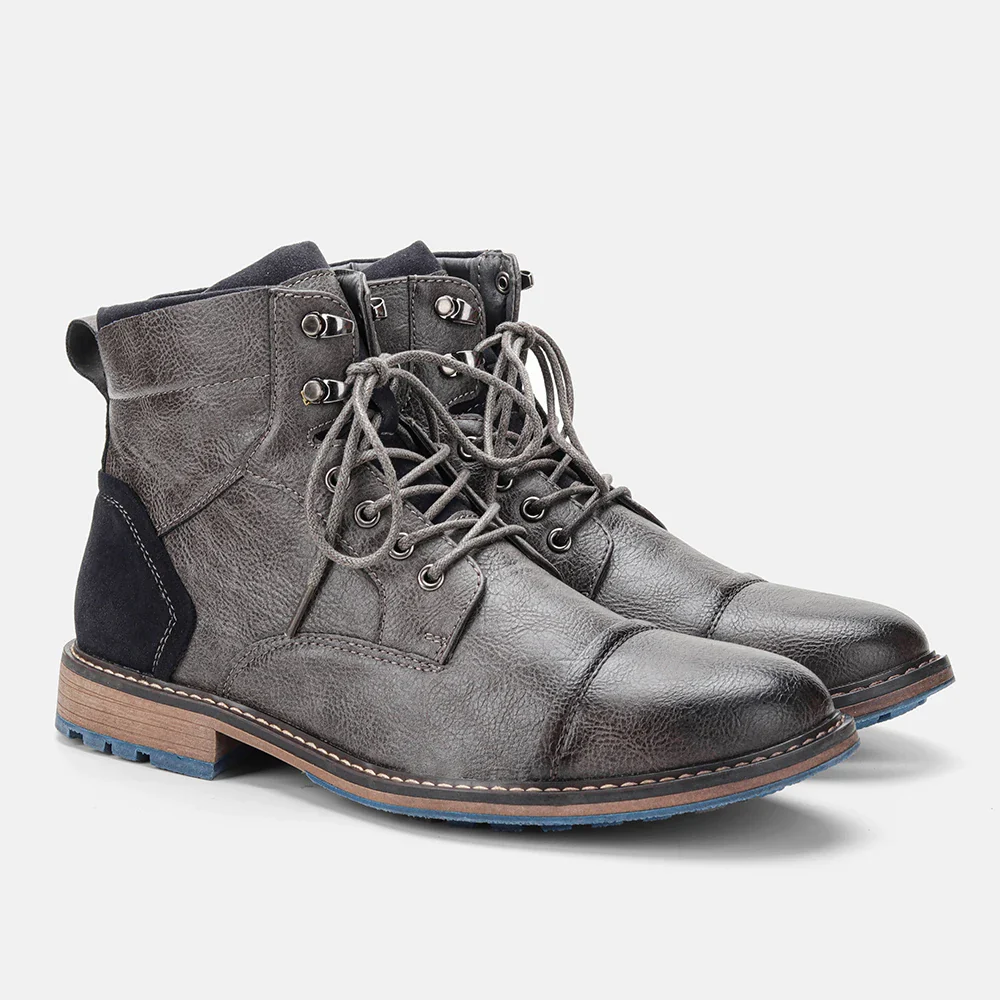 Men's Cap Toe Lace-Up Dress Boots for Winter Wear