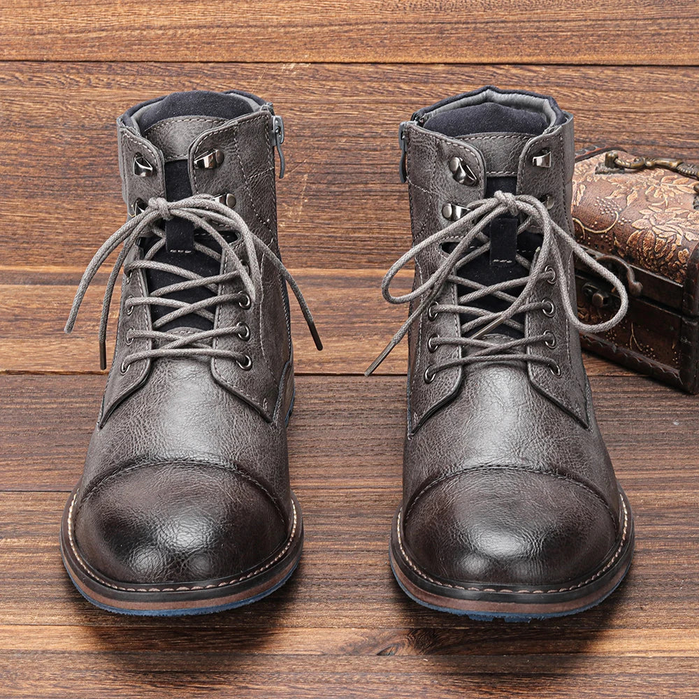 Men's Cap Toe Lace-Up Dress Boots for Winter Wear