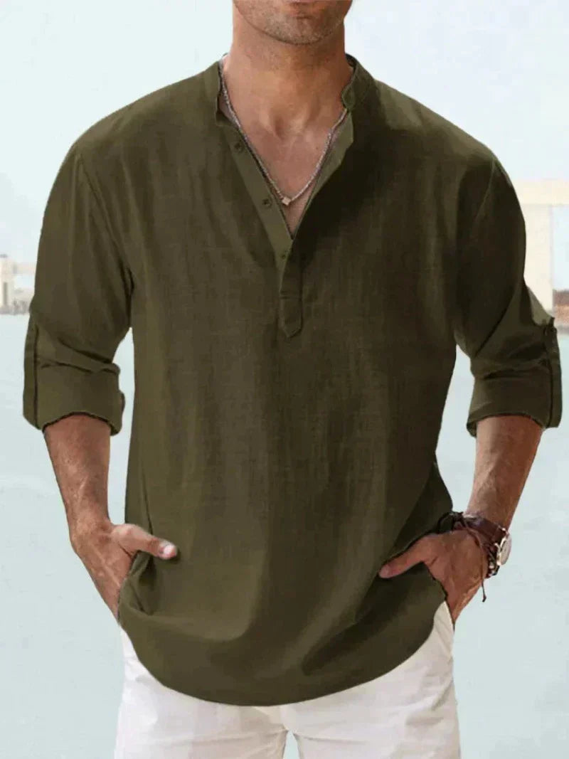 Men's Linen Button-Up Shirt for Summer Events