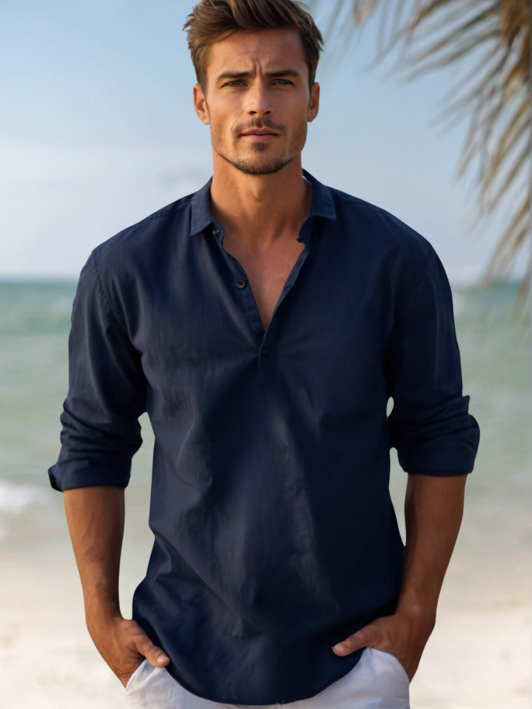 Men's Linen Button-Up Shirt for Summer Events