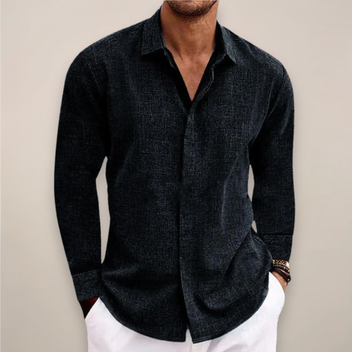 Men's Linen Long Sleeve Button-Up Shirt for Any Occasion