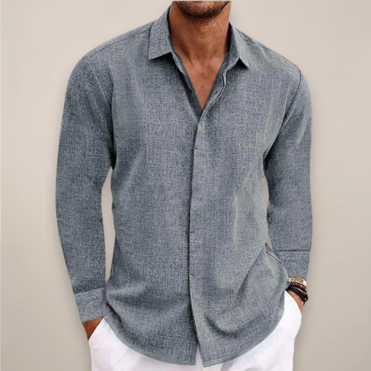 Men's Linen Long Sleeve Button-Up Shirt for Any Occasion