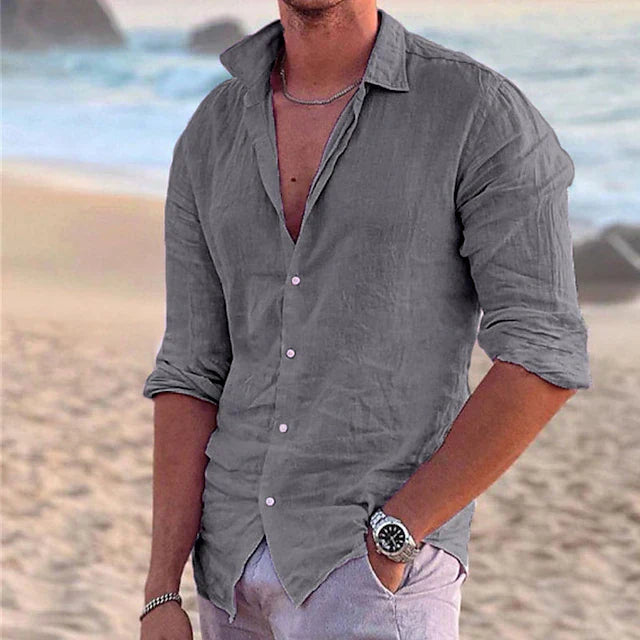 Men's Linen Long Sleeve Shirt for Spring & Summer Wear