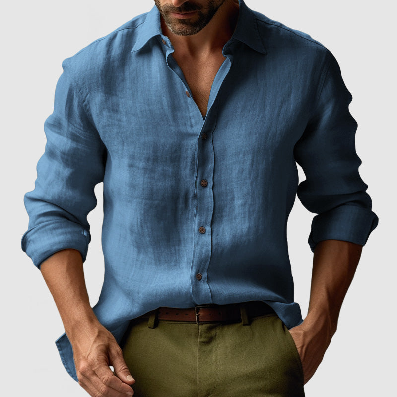 Men’s Linen Vintage Button-Up Shirt for Smart-Casual Events