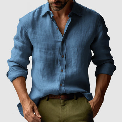 Men’s Linen Vintage Button-Up Shirt for Smart-Casual Events