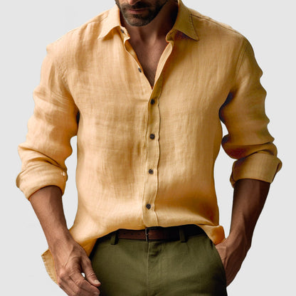 Men’s Linen Vintage Button-Up Shirt for Smart-Casual Events