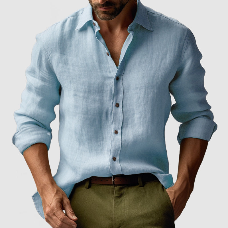Men’s Linen Vintage Button-Up Shirt for Smart-Casual Events