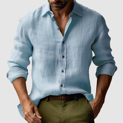 Men’s Linen Vintage Button-Up Shirt for Smart-Casual Events