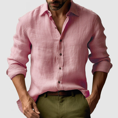 Men’s Linen Vintage Button-Up Shirt for Smart-Casual Events