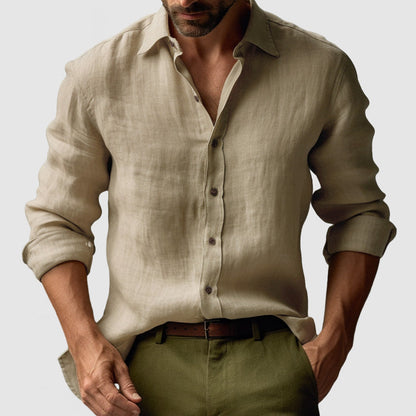 Men’s Linen Vintage Button-Up Shirt for Smart-Casual Events