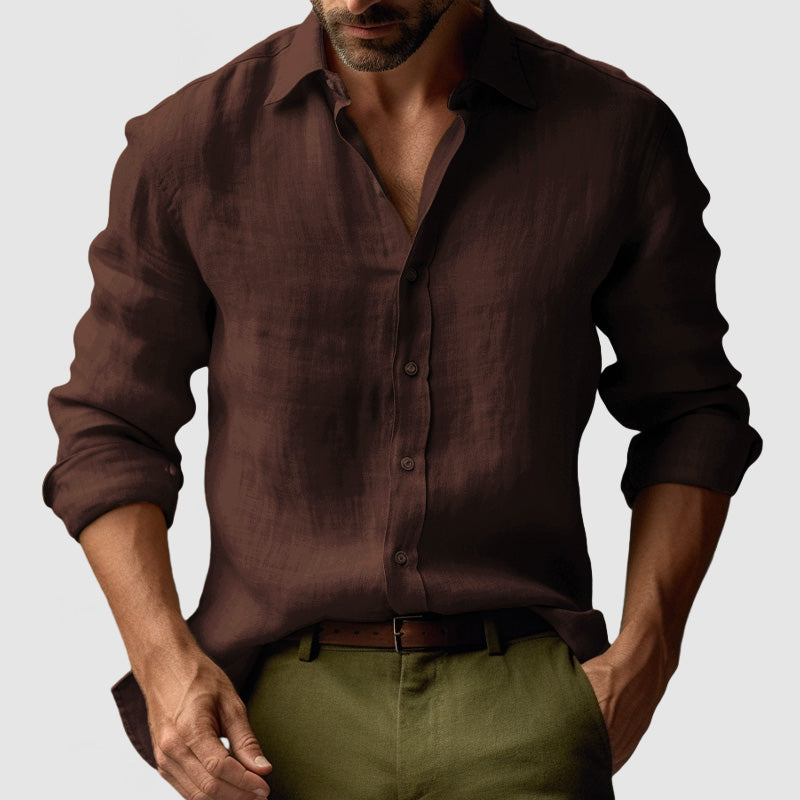 Men’s Linen Vintage Button-Up Shirt for Smart-Casual Events