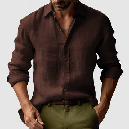 Men’s Linen Vintage Button-Up Shirt for Smart-Casual Events