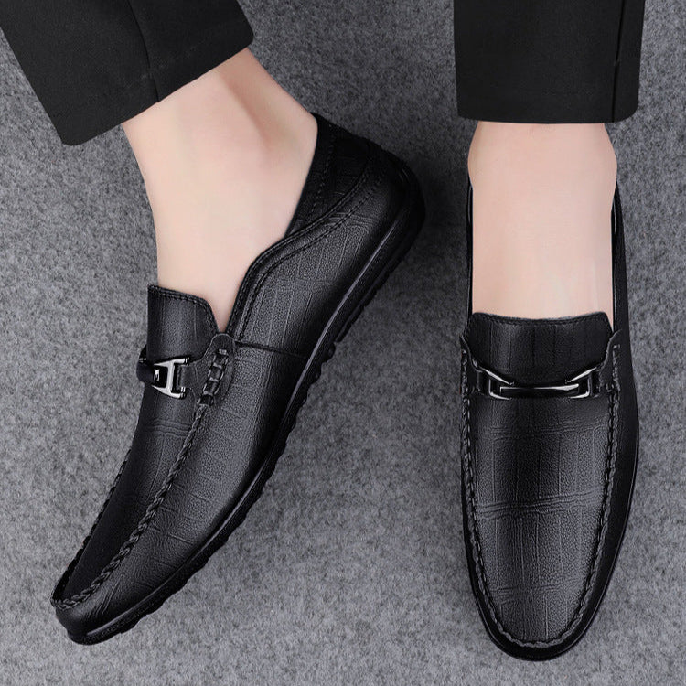 Men's Loafers | Check Pattern & Metal Buckle Slip-On